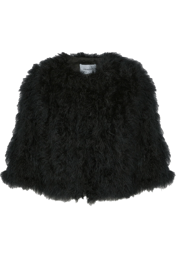 Black fluffy jacket on a white background