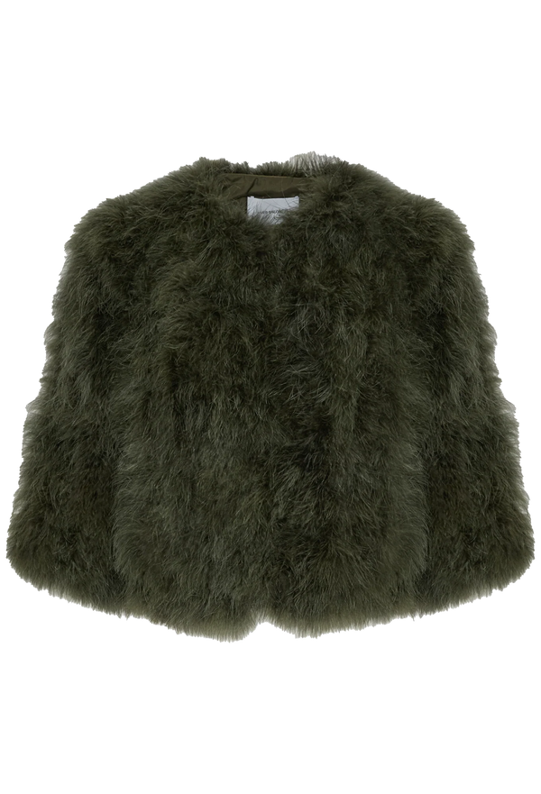 Green fur jacket on a white background