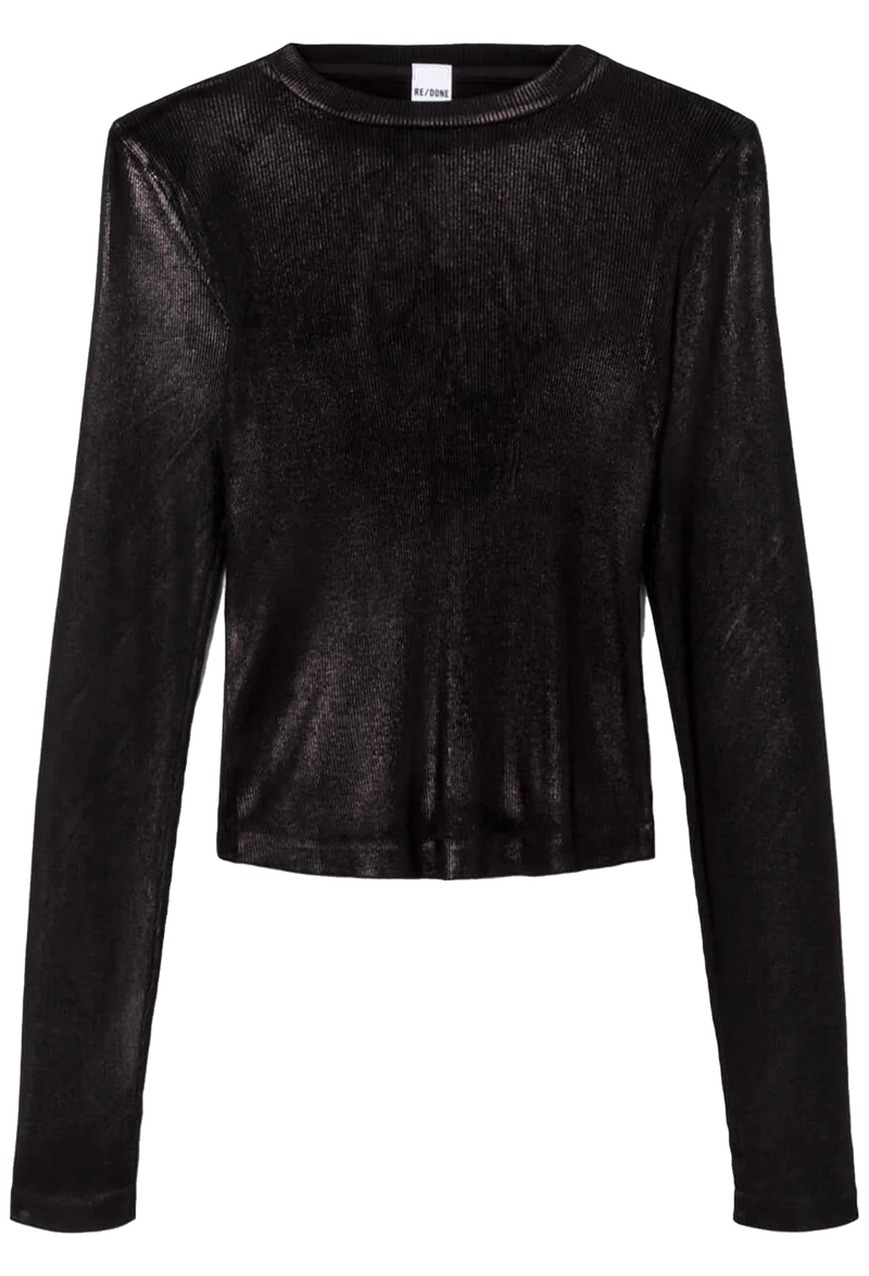 Black long-sleeve top on a white background