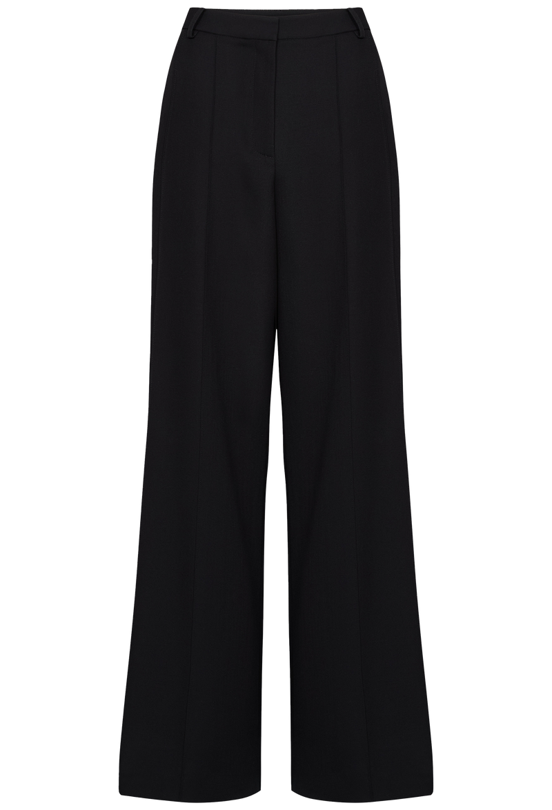 Black wide-leg pants on a white background