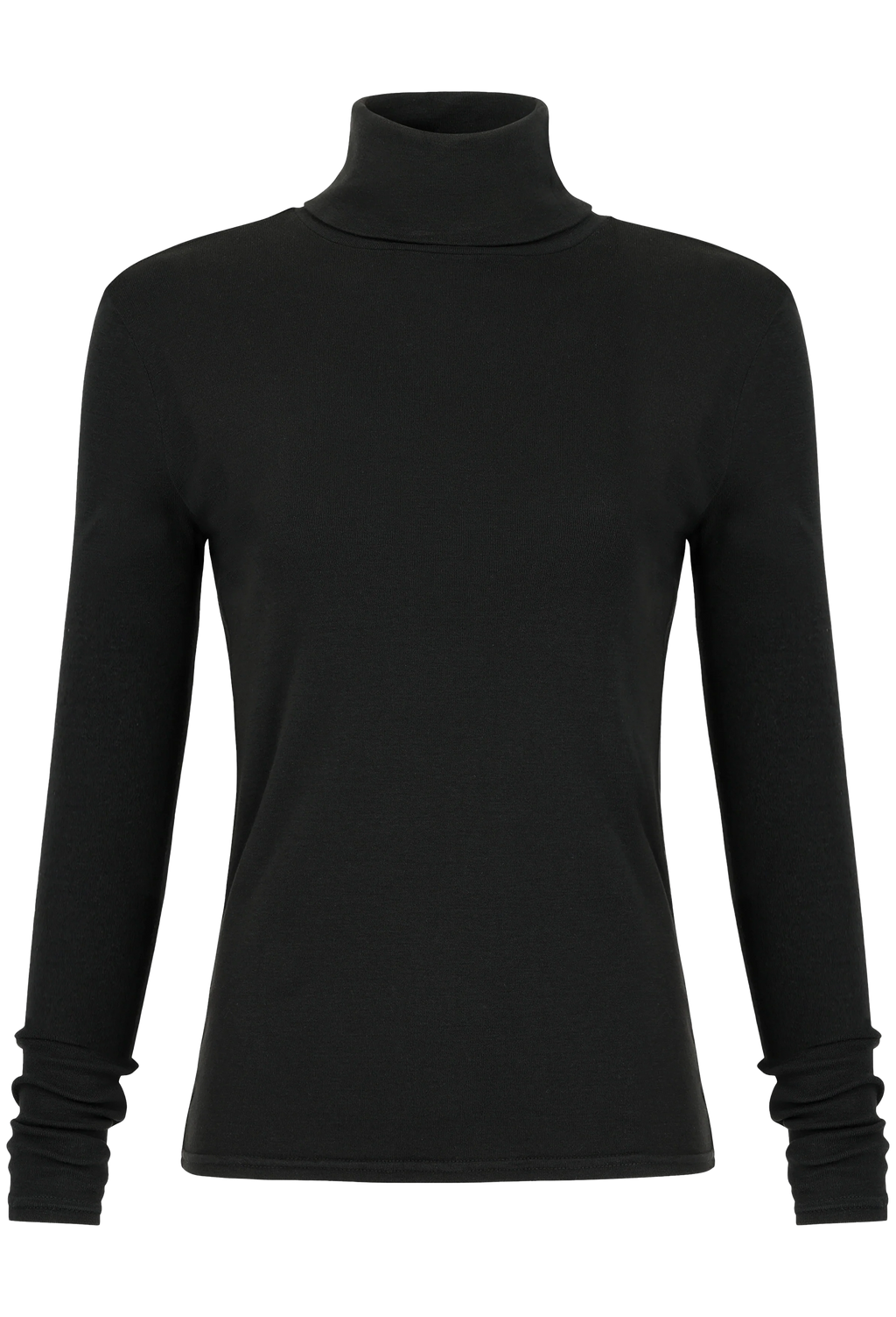 Black turtleneck sweater on a white background