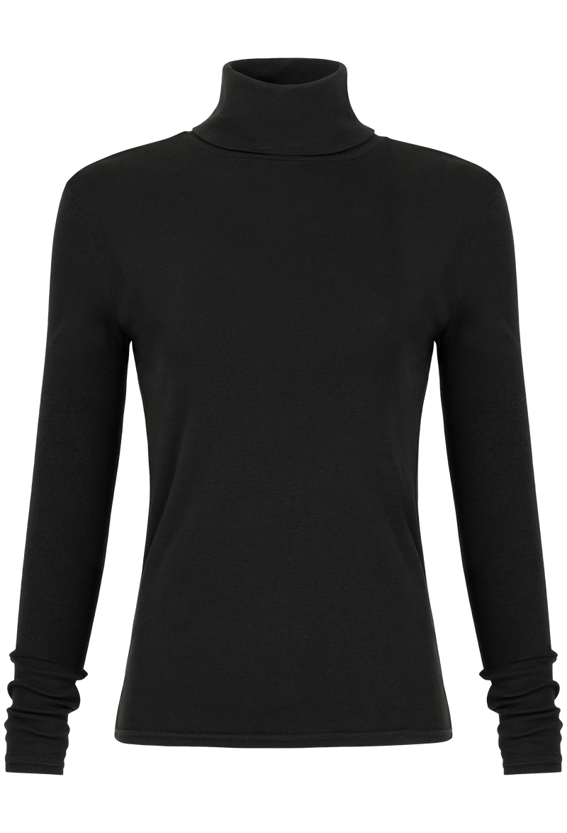 Black turtleneck sweater on a white background