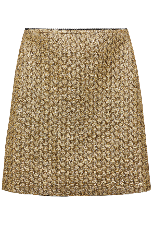 Patterned gold skirt on a white background
