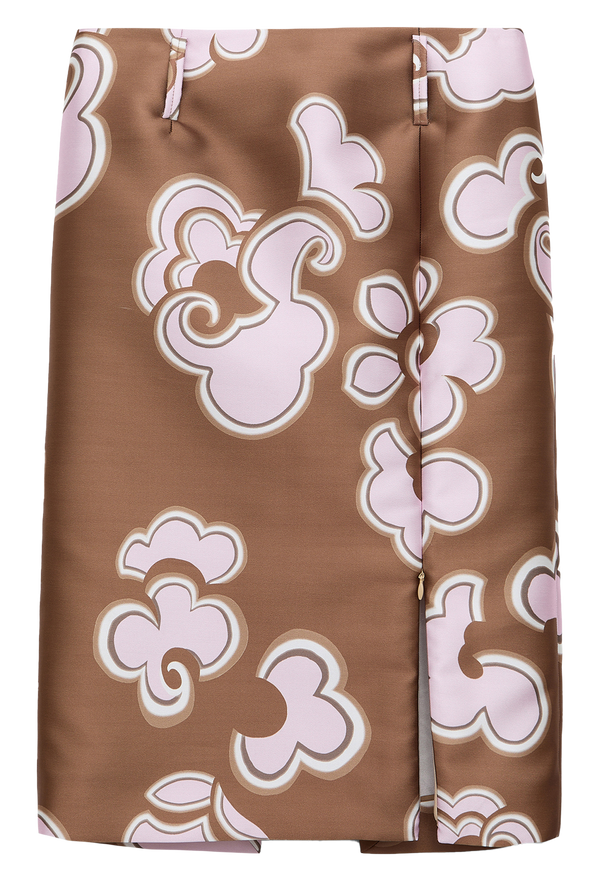 brown and pink patterned skirt on a white background