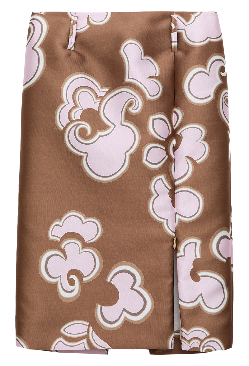 brown and pink patterned skirt on a white background