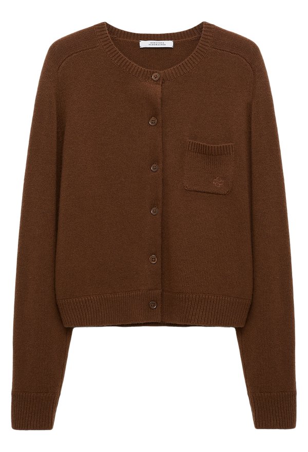 Brown cardigan with a pocket on a white background