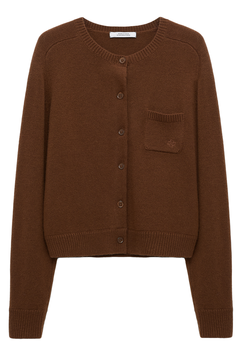 Brown cardigan with a pocket on a white background