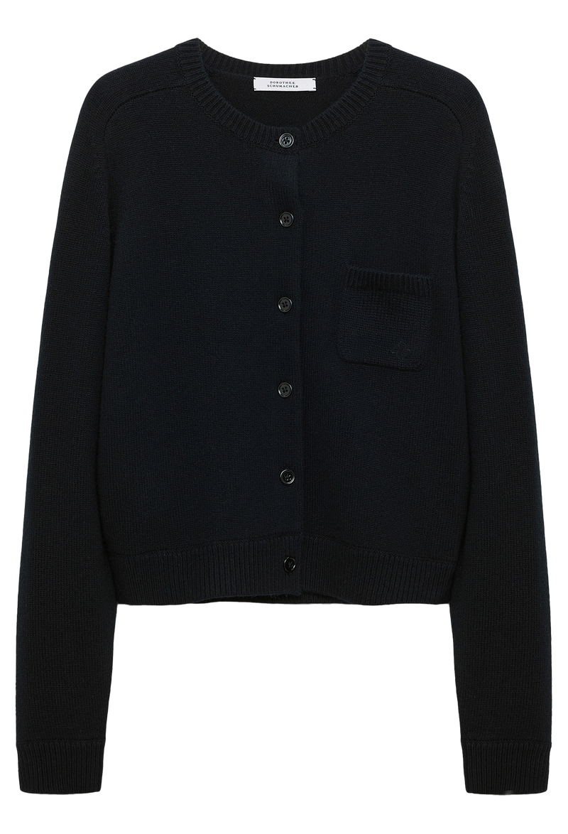Black cardigan with buttons on a white background