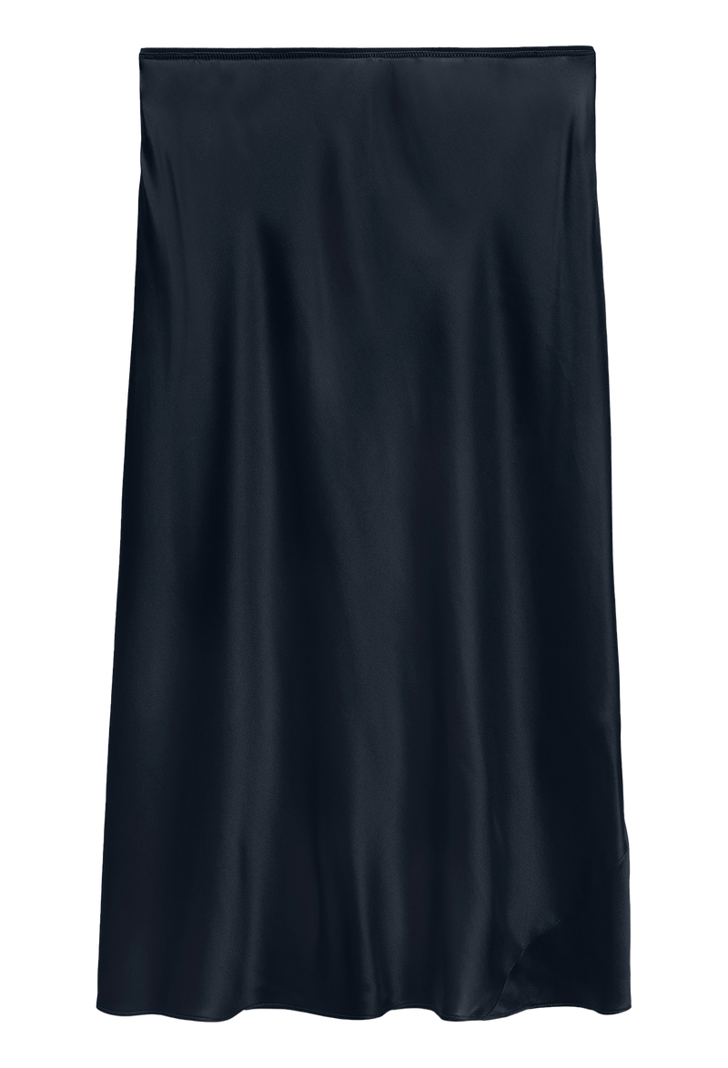 navy silk skirt on a white background