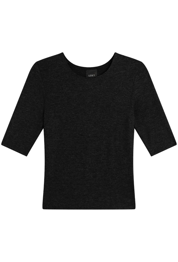 Black mid-sleeve shirt on a white background