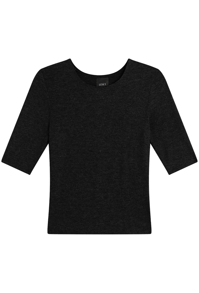 Black mid-sleeve shirt on a white background