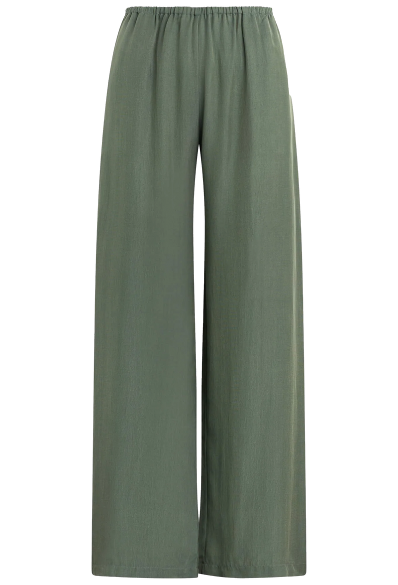 Green wide-leg pants on a white background