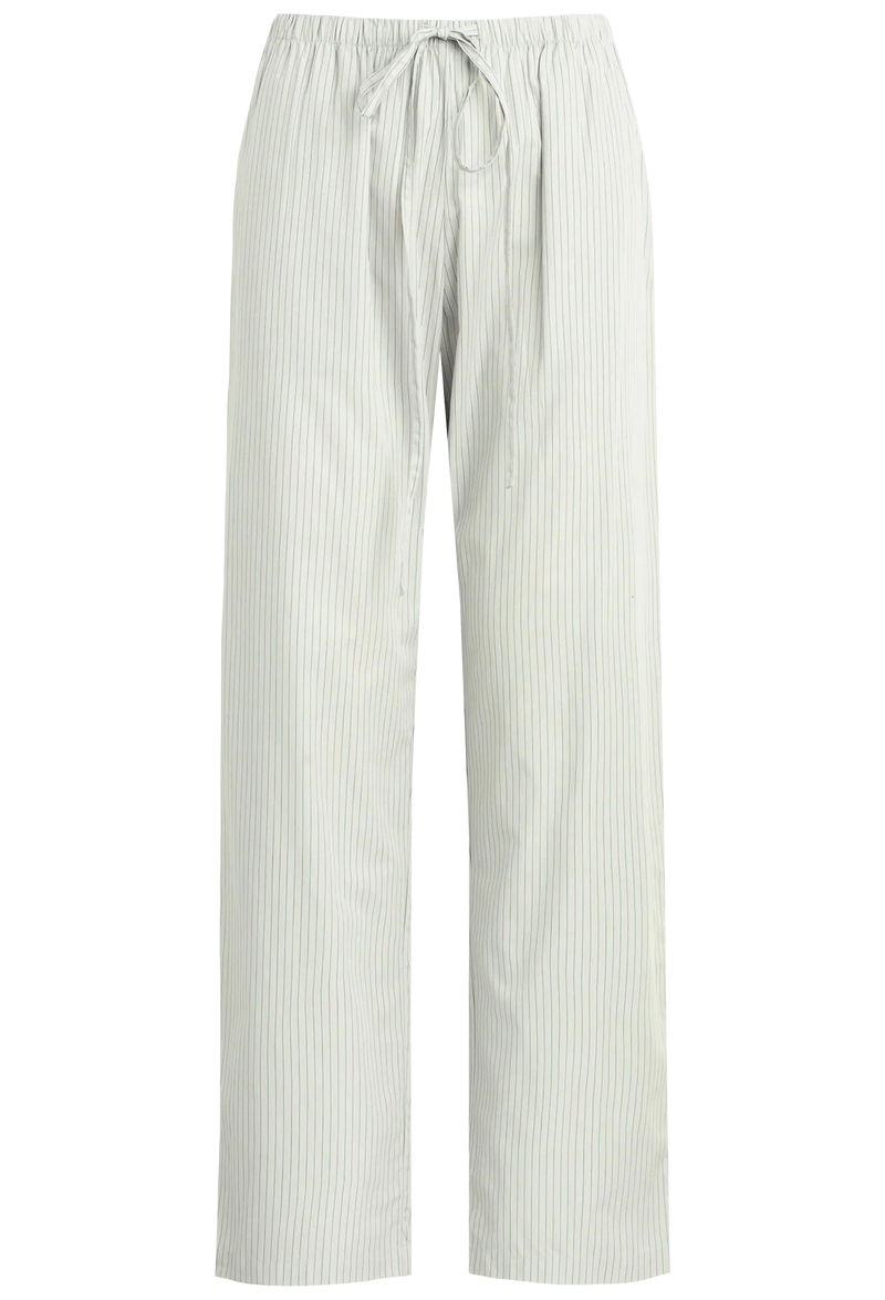 White striped pants on a white background