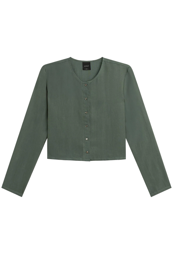 Green cardigan on a white background