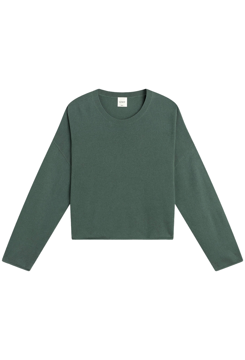 Green long-sleeve sweater on a white background