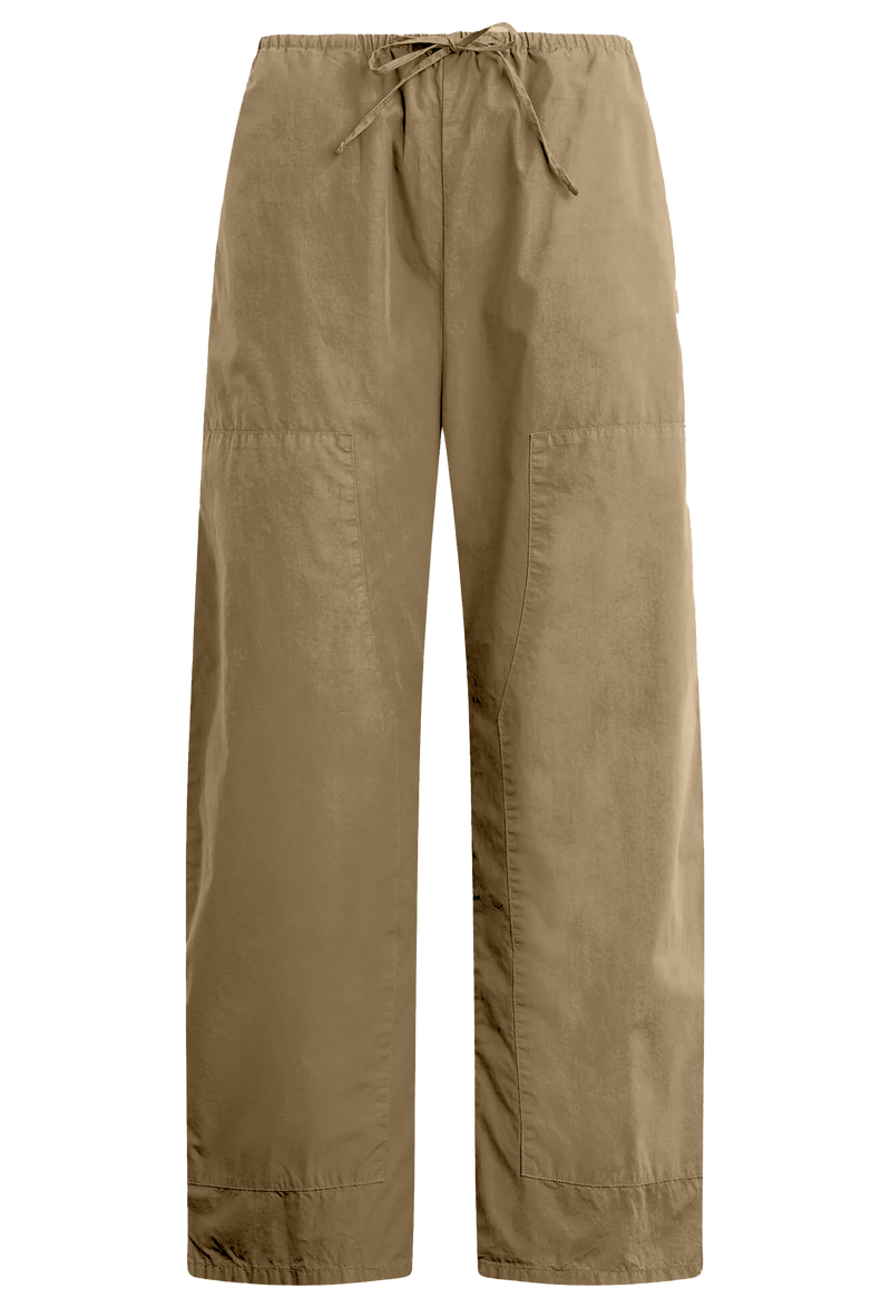 Beige pants with a drawstring on a white background