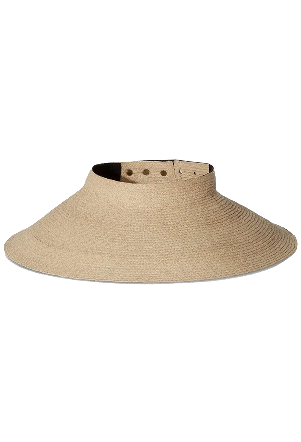 Beige sun visor hat on a white background