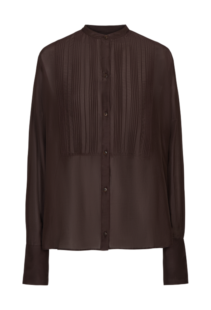 Brown pleated blouse on a white background