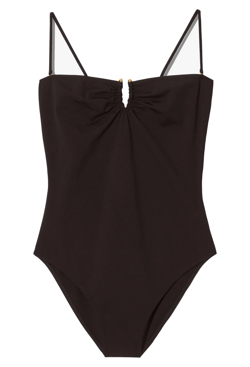 brown swimsuit with thin straps on a white background