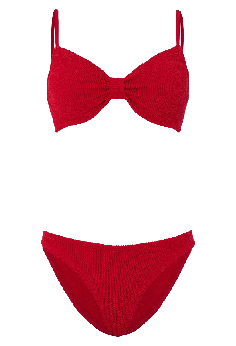 a red bikini on a white background