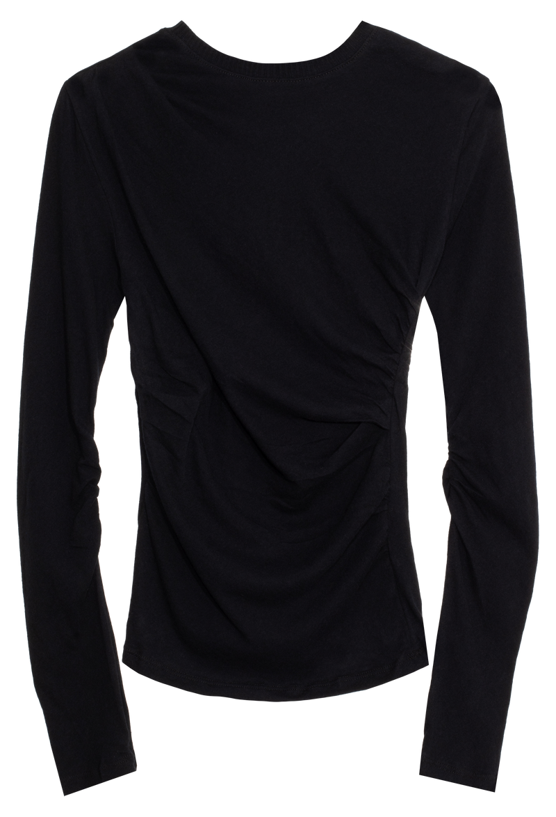 Black long-sleeve top on a white background