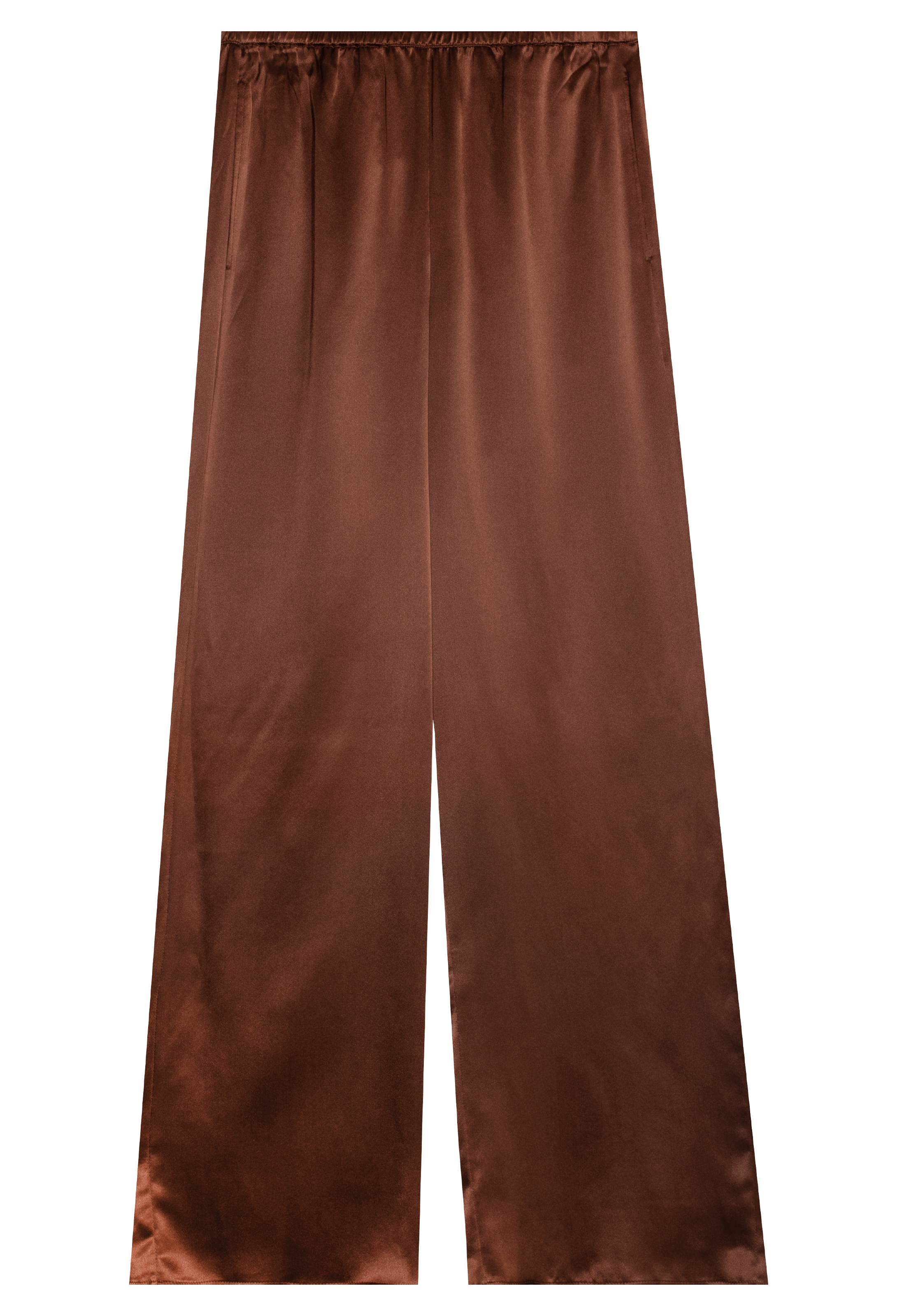 Brown satin pants on a white background