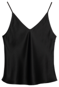 Black satin camisole top on a white background