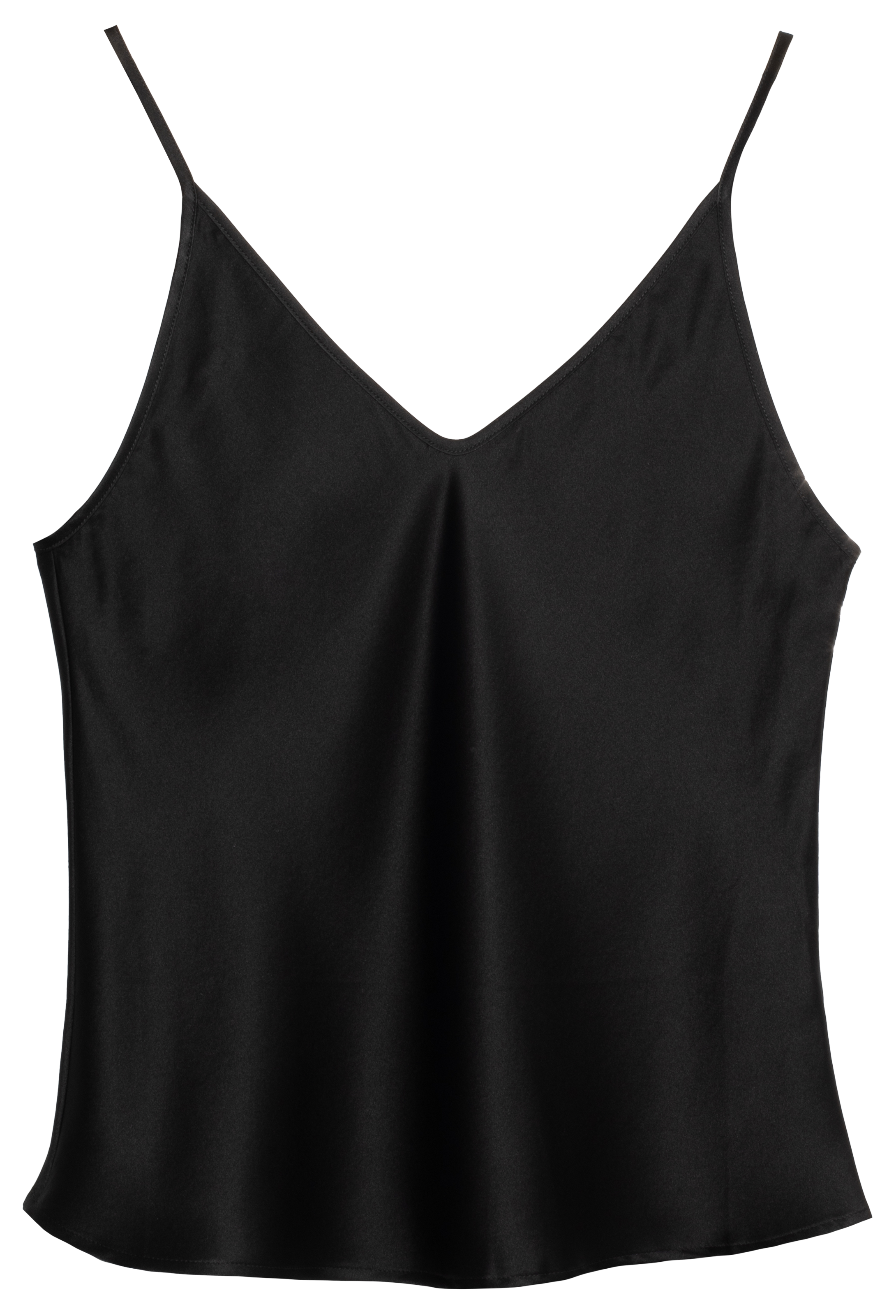 Black satin camisole top on a white background