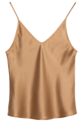 Brown satin camisole on a white background
