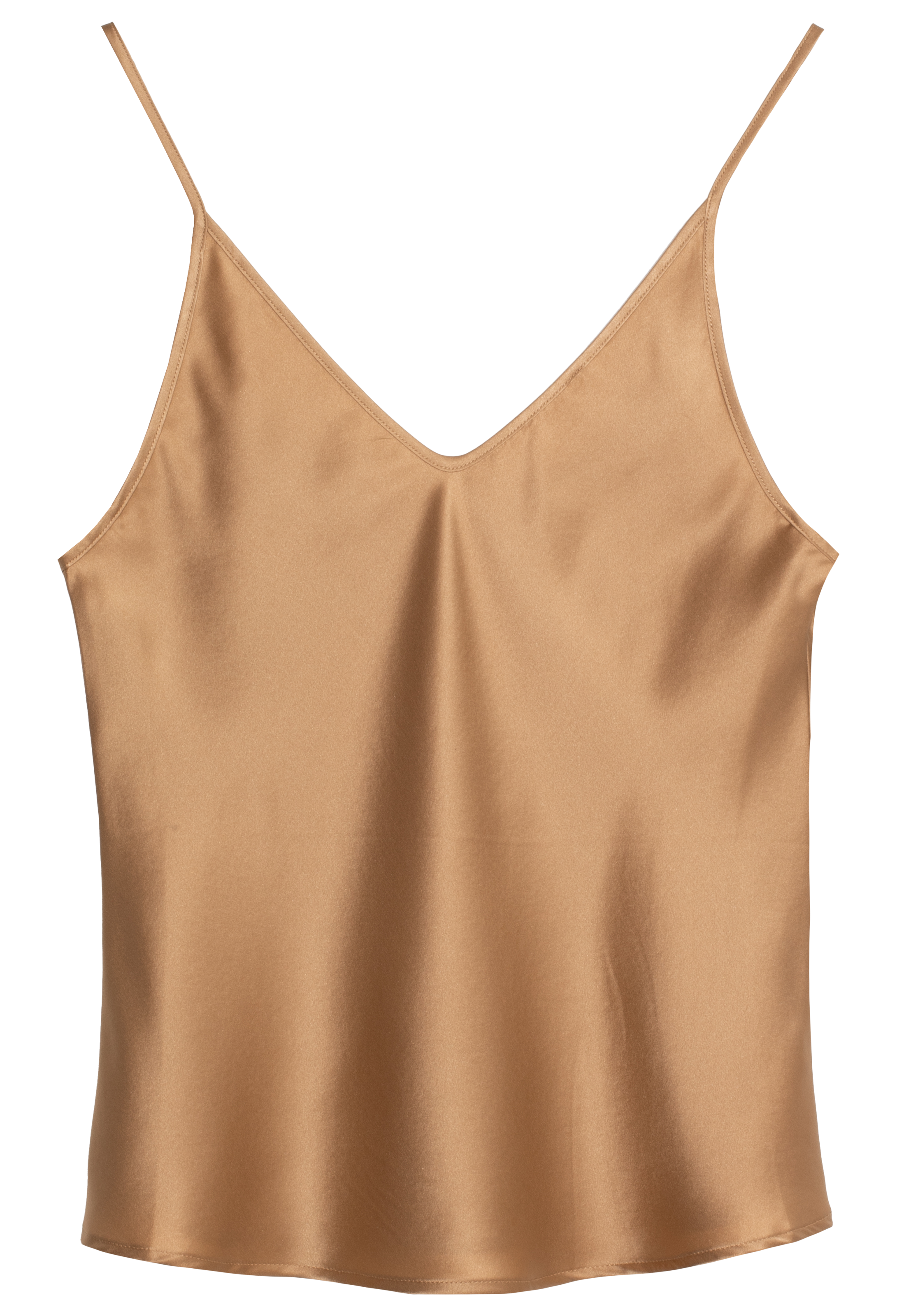 Brown satin camisole on a white background