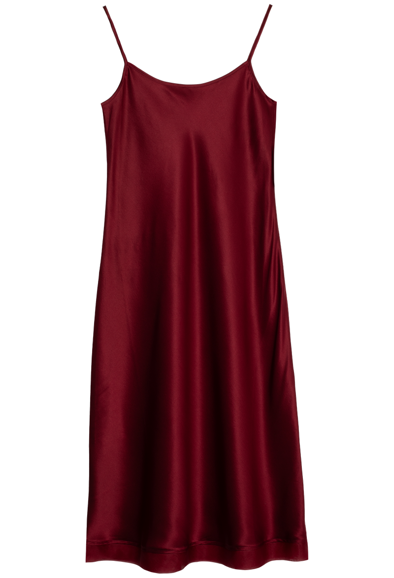 Maroon slip dress on a white background