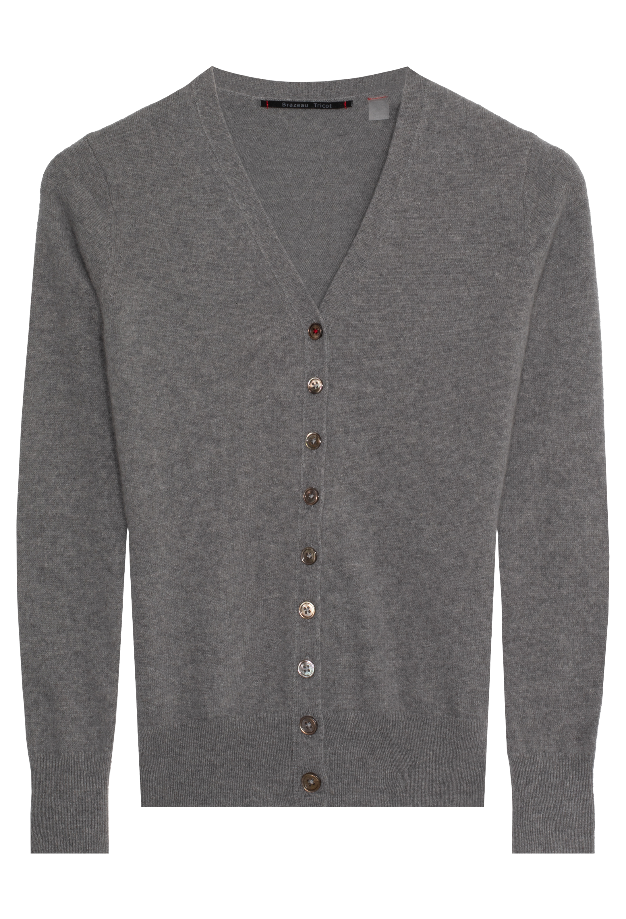 Gray cardigan with buttons on a white background
