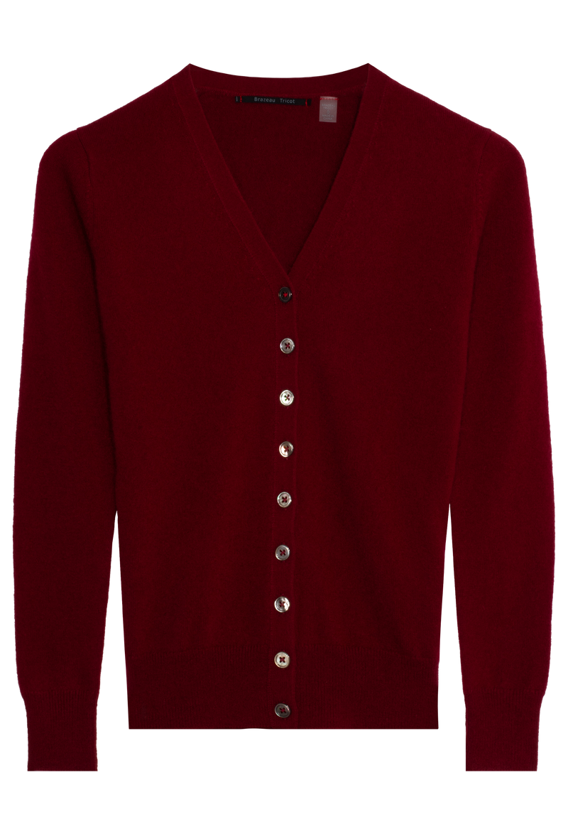 Maroon cardigan with buttons on a white background