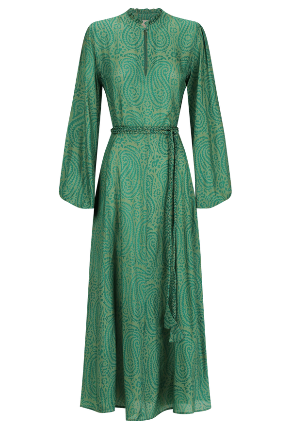 Green patterned dress on a white background