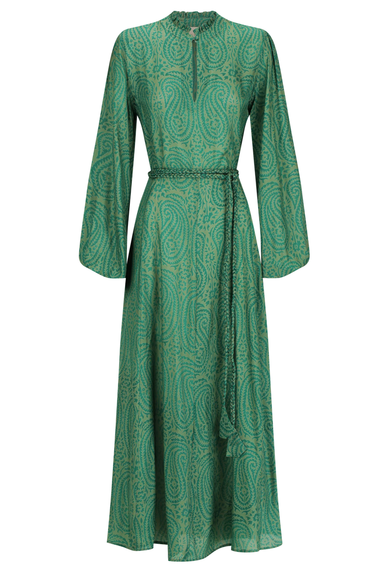 Green patterned dress on a white background