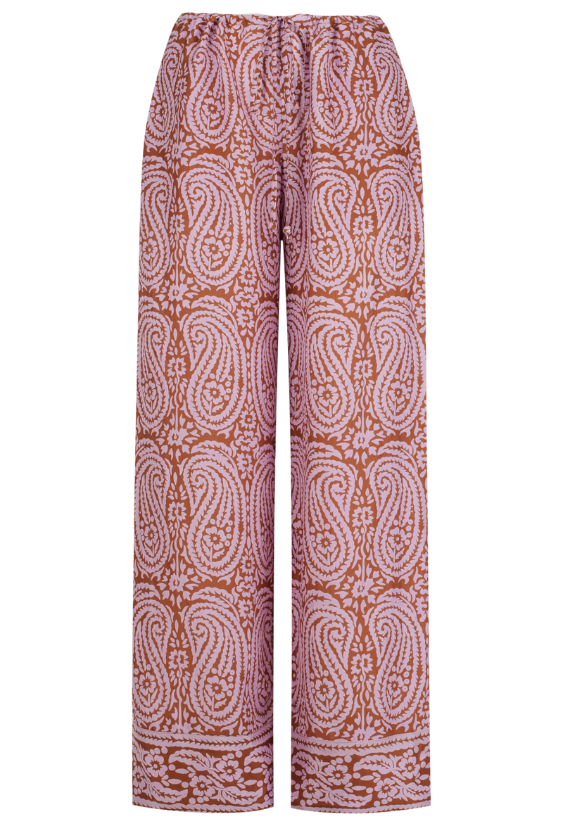 Paisley patterned pants on a white background