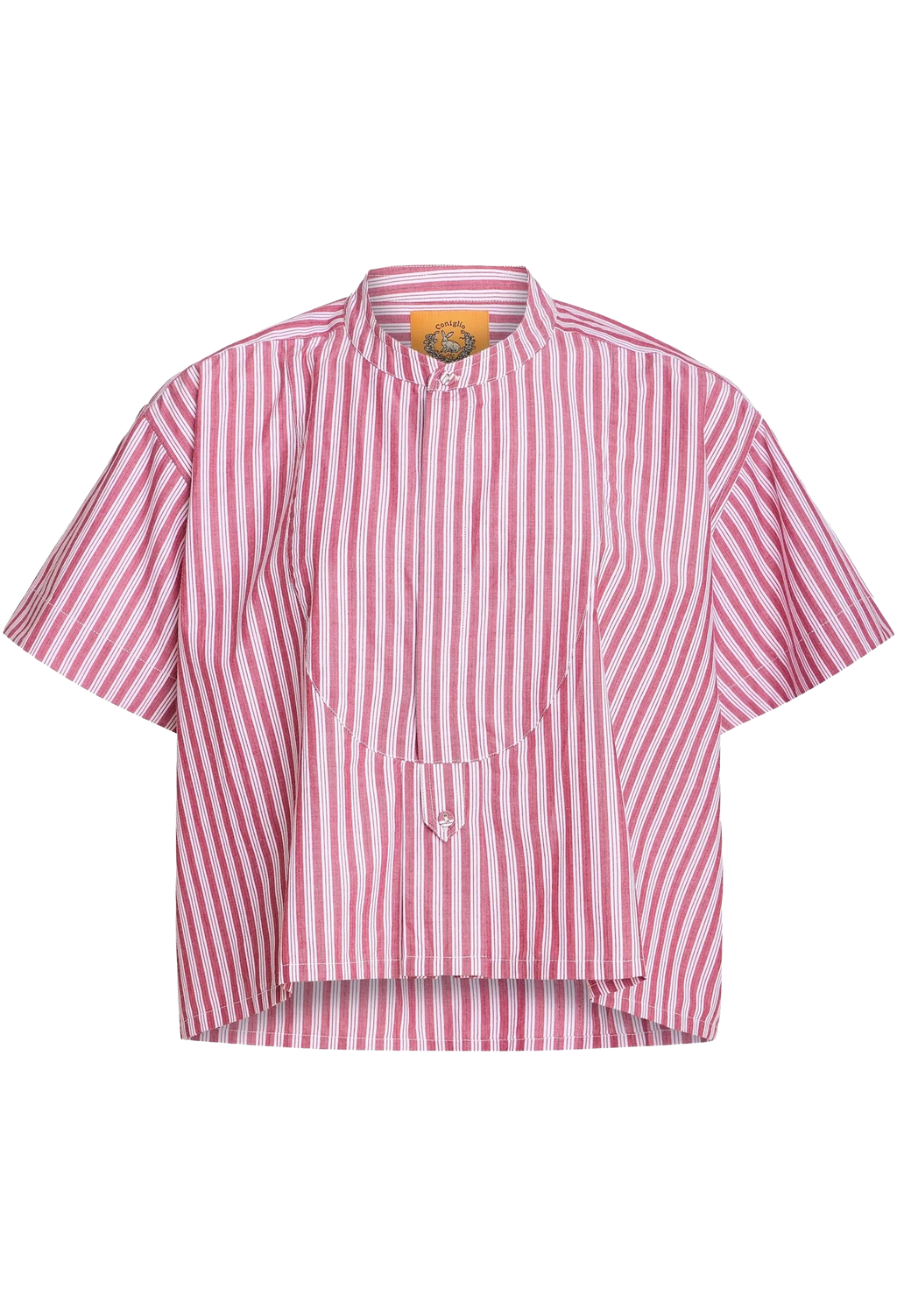 Pink and white striped shirt on a white background