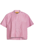 Pink and white striped shirt on a white background