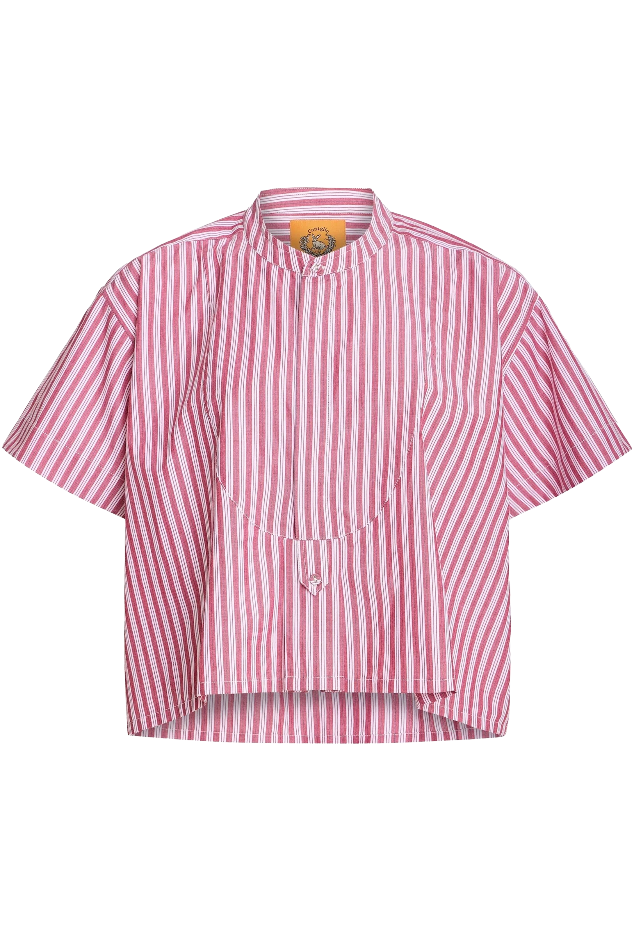 Pink and white striped shirt on a white background
