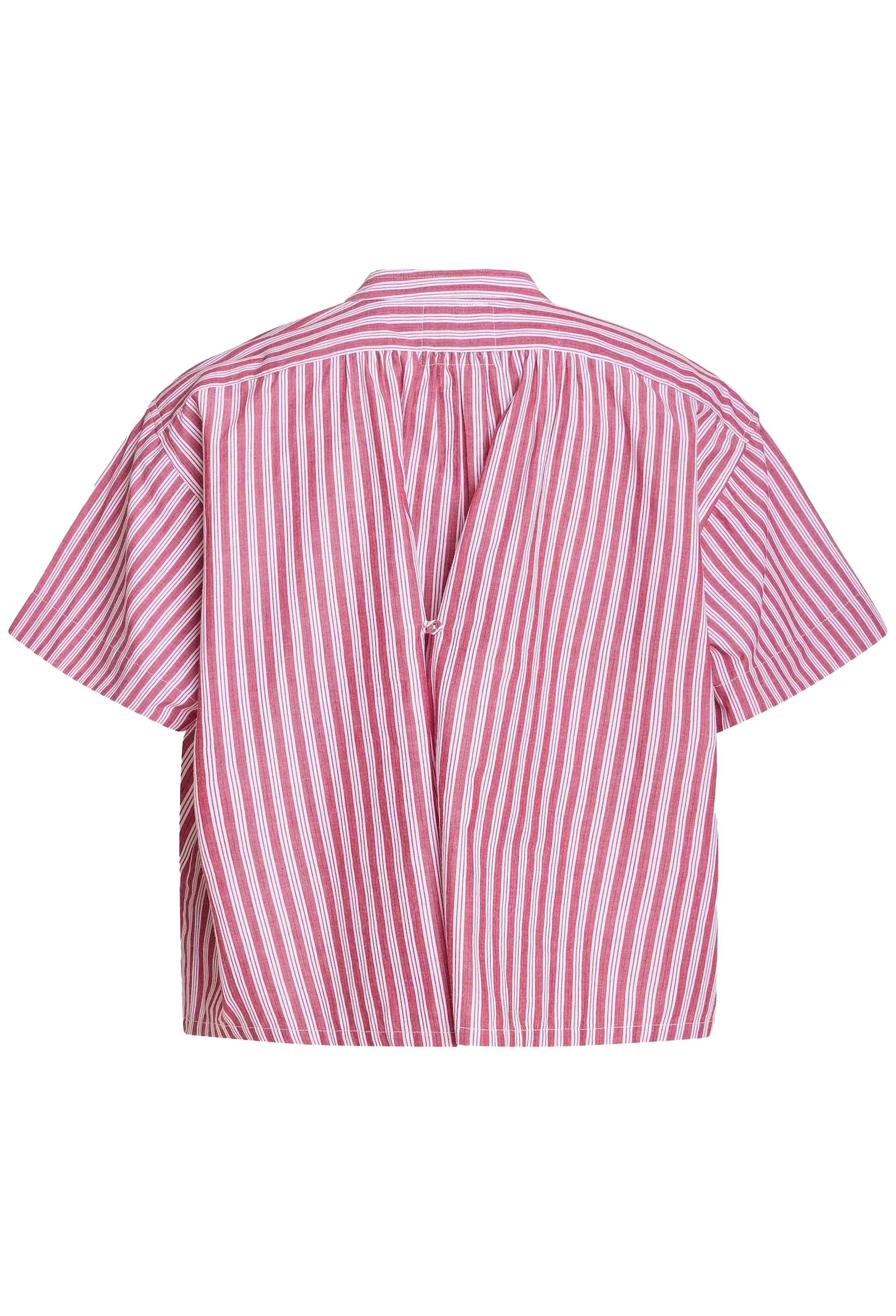 Pink and white striped shirt on a white background