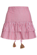 Pink and white striped skirt with tassels on a white background