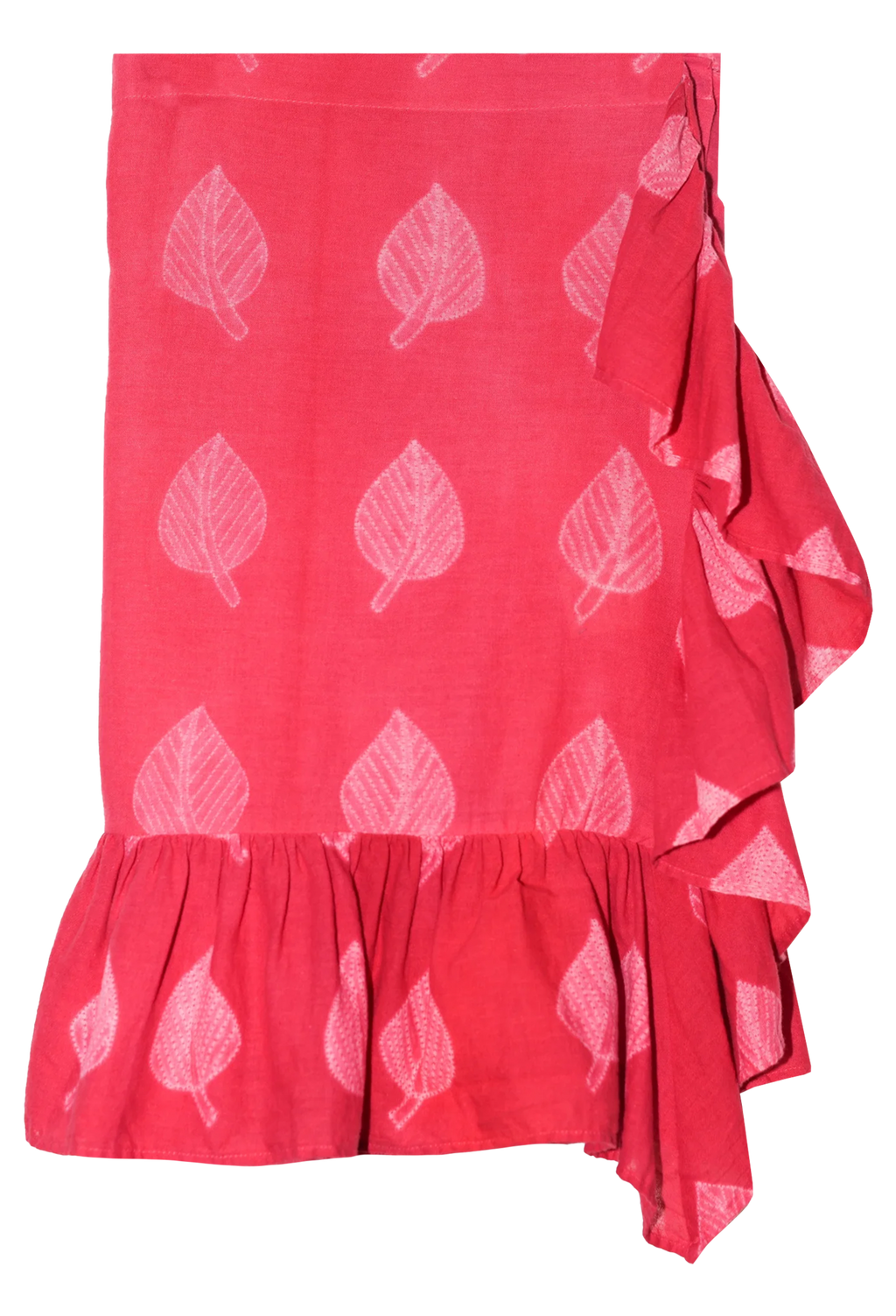 Red skirt with white leaf pattern on a white background