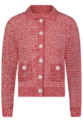 a red knit cardigan on a white background