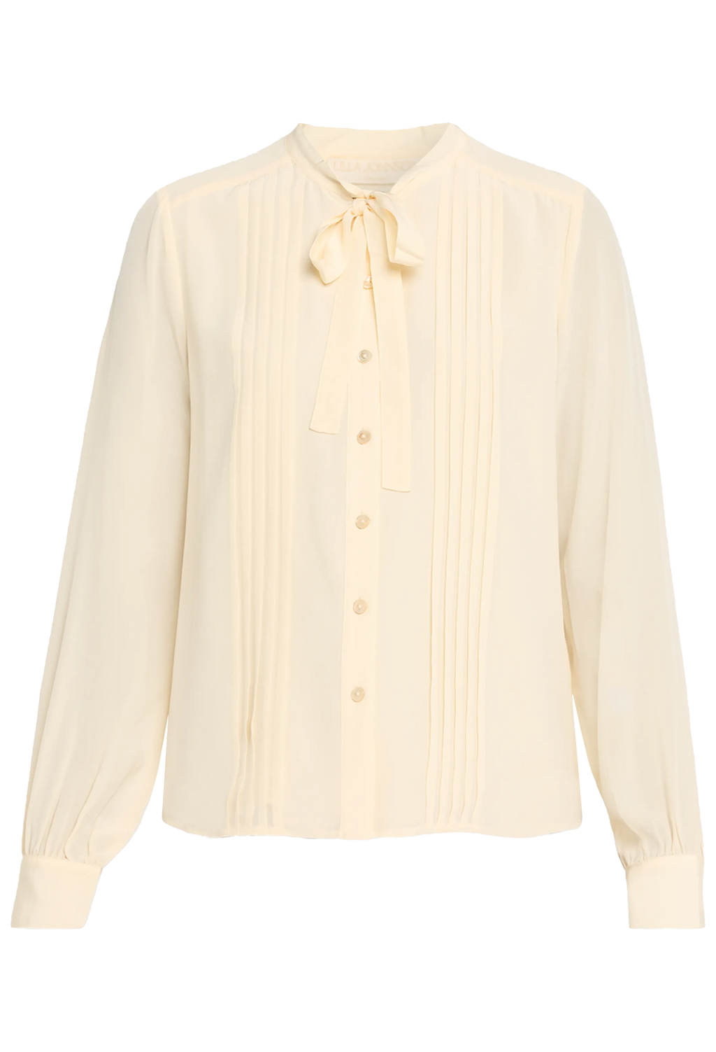 Cream-colored blouse with a bow detail on a white background