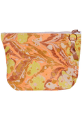 Marbled patterned pouch with a zipper on a white background