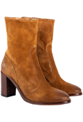 Pair of brown suede boots on a white background