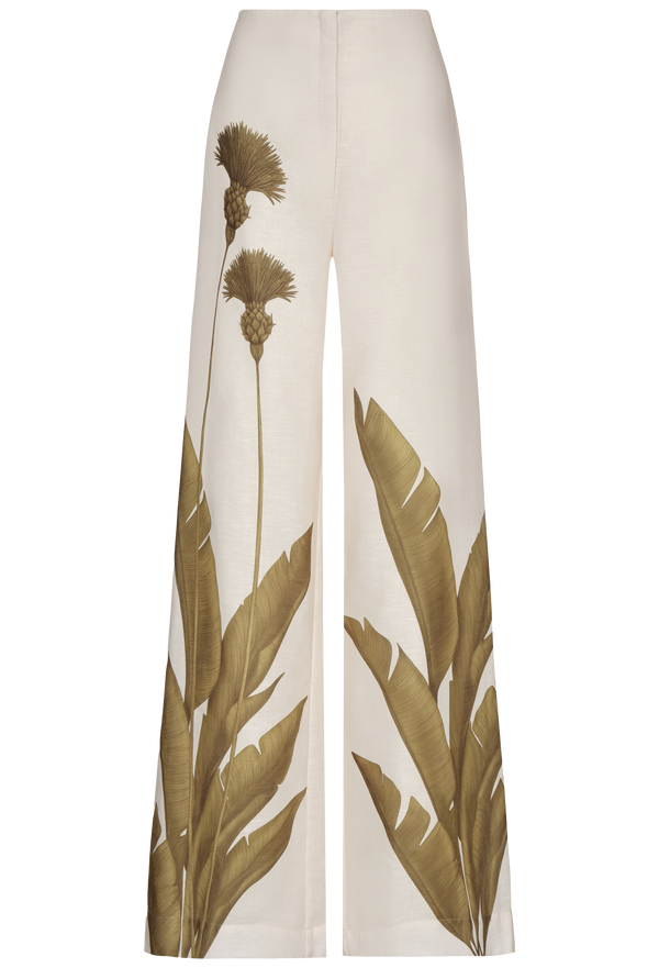 Floral-patterned pants on a white background