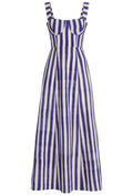 Blue and white striped dress on a white background