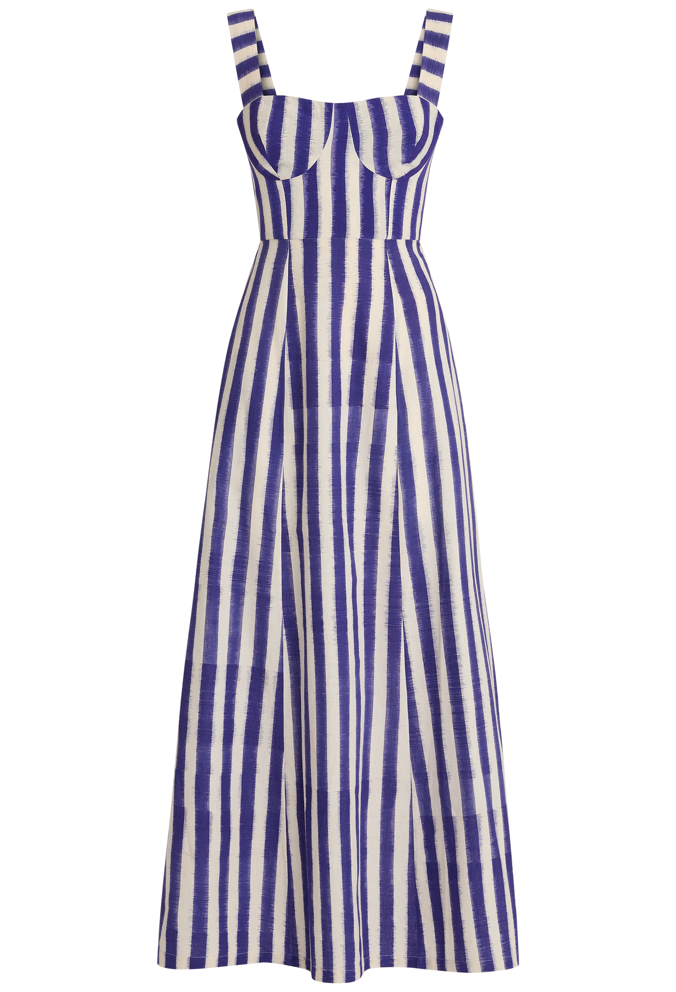 Blue and white striped dress on a white background