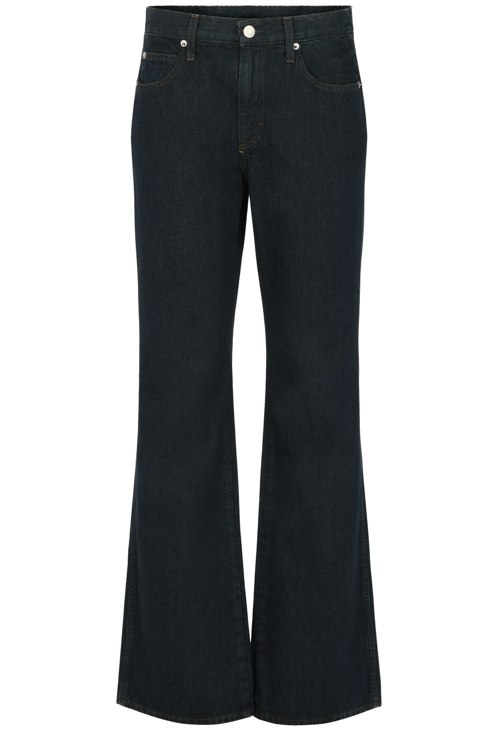 Black flared jeans on a white background
